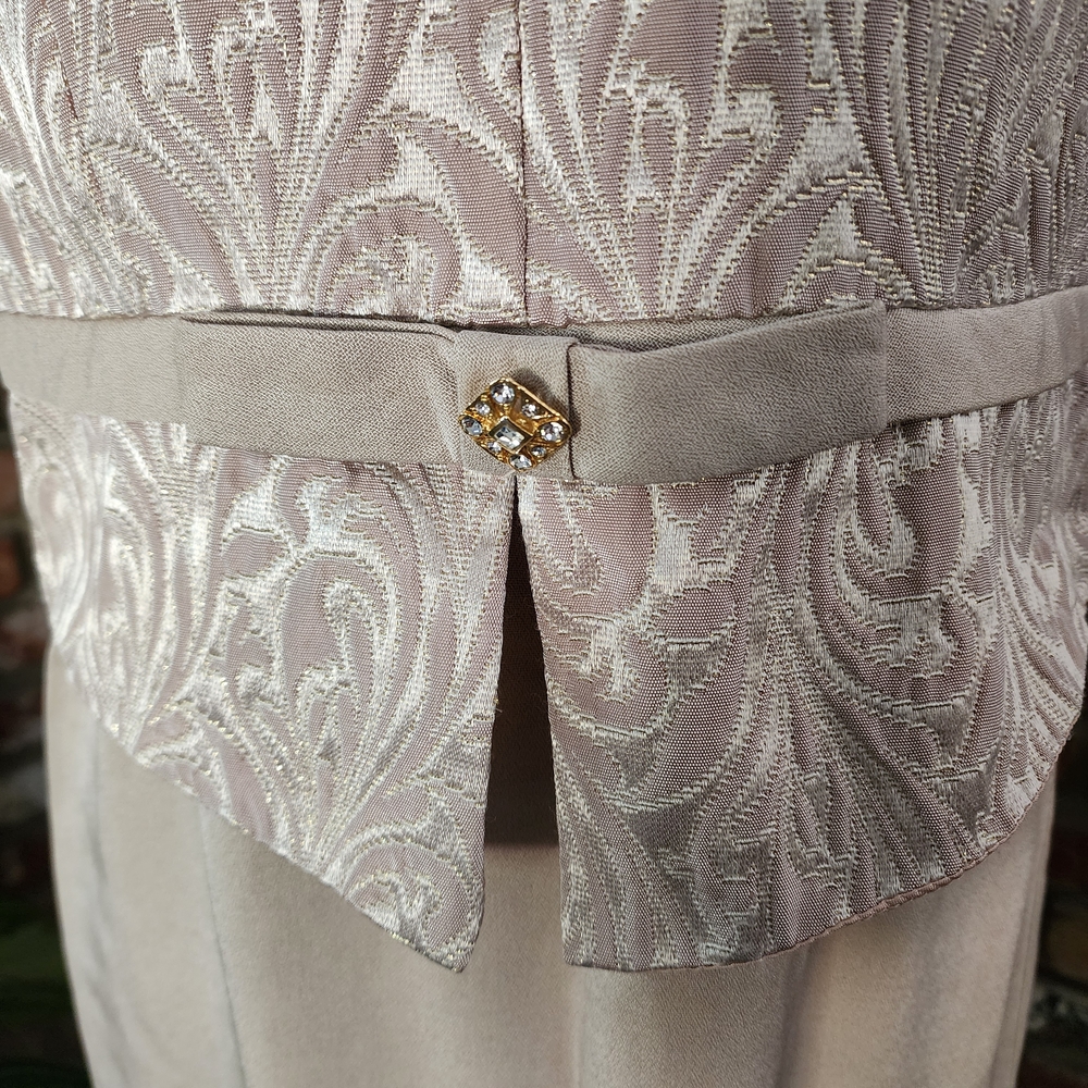 Vintage Aspeed Brocade Halter Maxi Dress Beige & Gold Evening Gown with Rhines - Picture 5 of 14